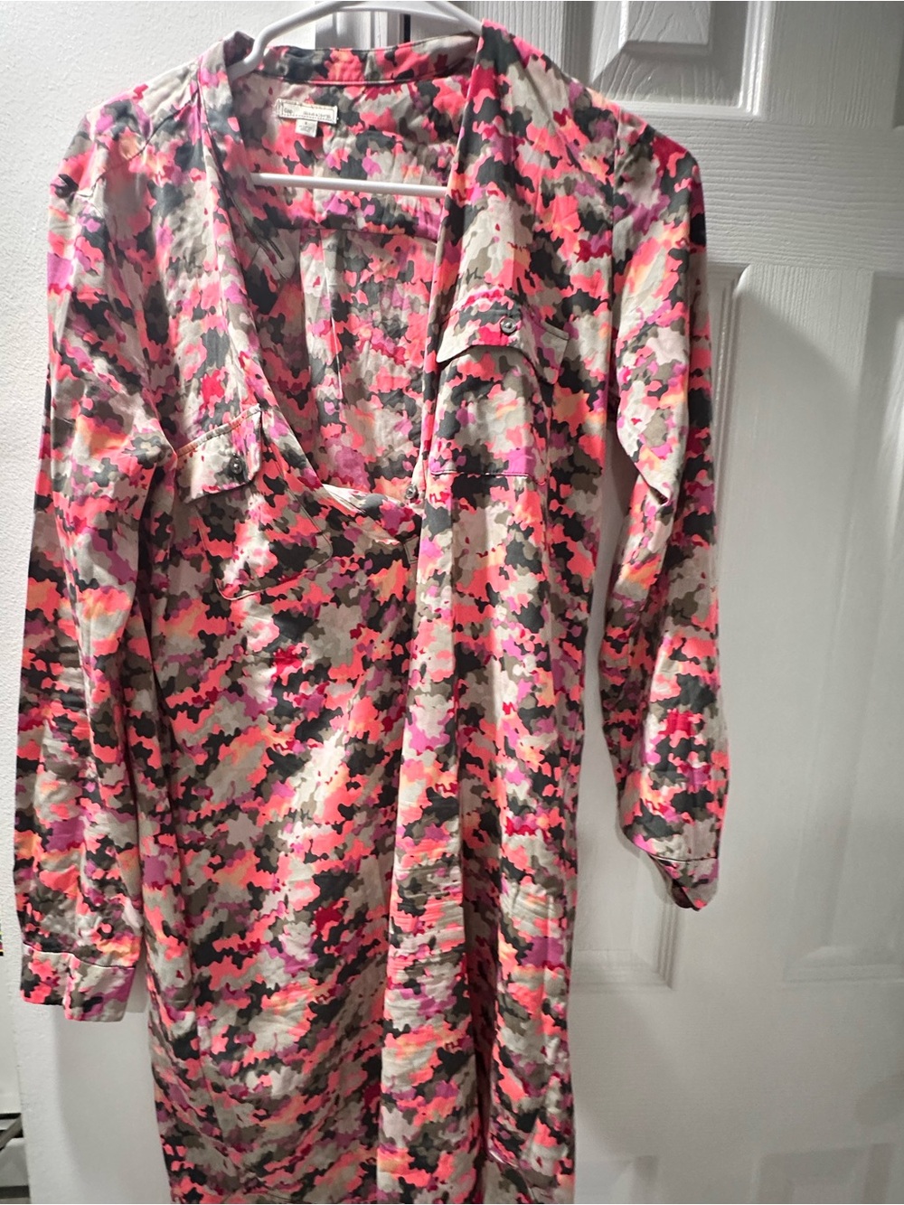 Long Sleeve V-Neck Dress in Pink Multi by UNKNOWN